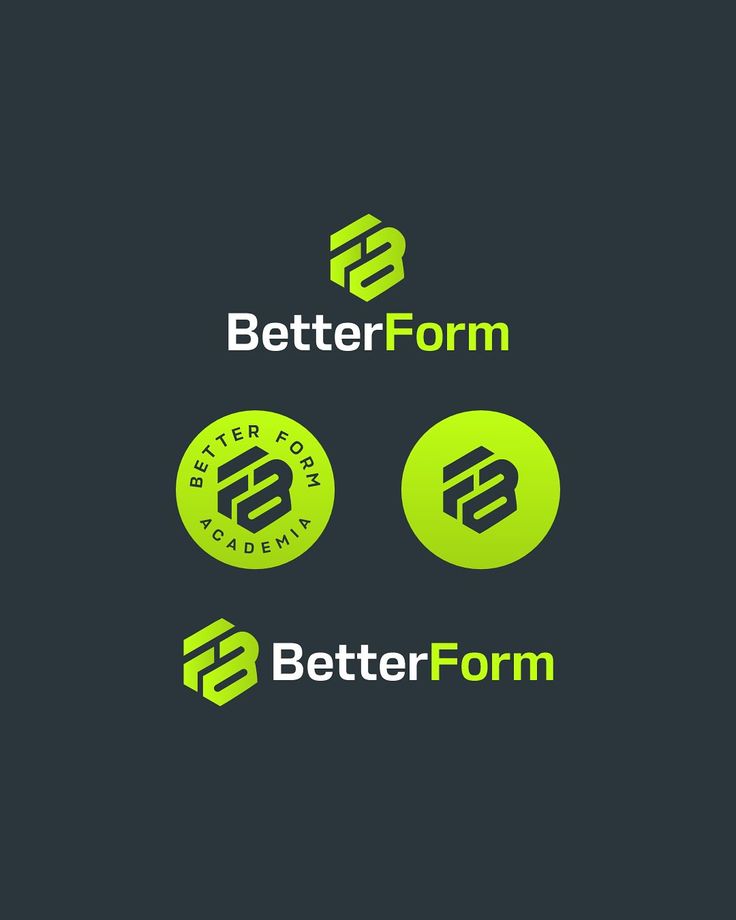 BetterForm logo system in green on a dark grey background