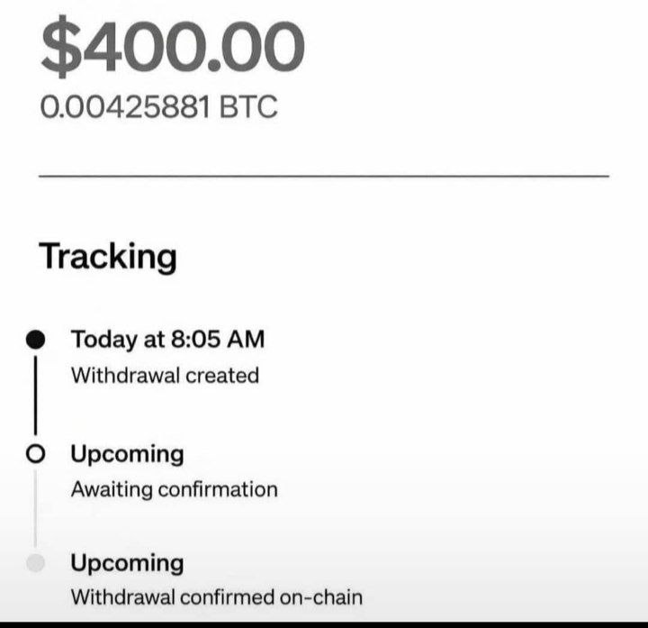 Screenshot of a 400 USD withdrawal