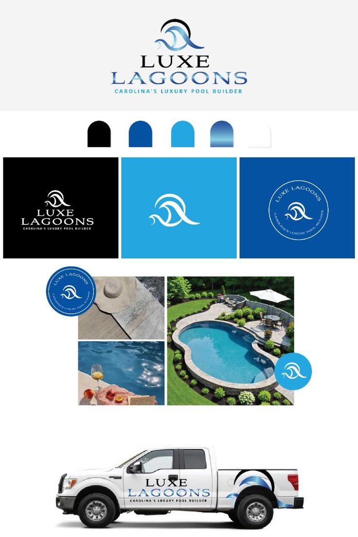 Luxe Lagoons logo applied to badges, imagery and a branded truck