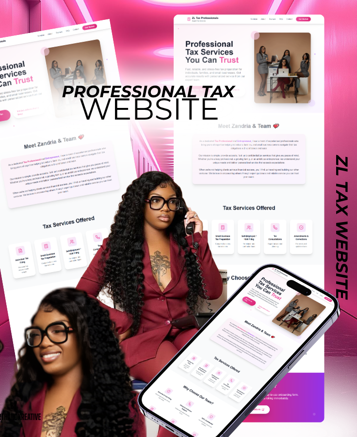 ZL Tax Professionals landing page shown on desktop and mobile with pink brand styling